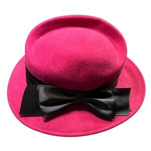 Bollman Vintage Retro Doeskin Felt Pink Wool Fedora Hat Black Ribbon Bow sz 7
